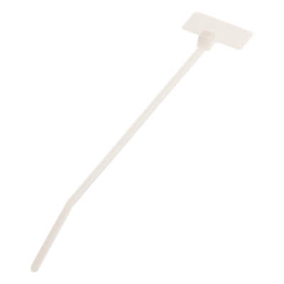 Cincho de Identificación Tipo Bandera, 109 mm largo x 2.4mm ancho, Área de Marcado de 7.9 x 19.1 mm, Nylon 6.6, Color Natural, Bolsa de 100pz 