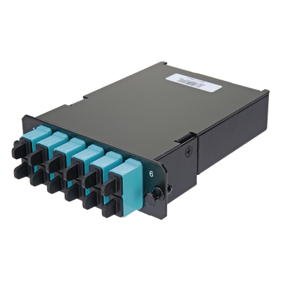 Placa Acopladora de Fibra Óptica FAP, Con 12 Pigtails y 6 Conectores SC Duplex (12 Fibras), Para Fibra Multimodo OM3/OM4, Color Aqua
