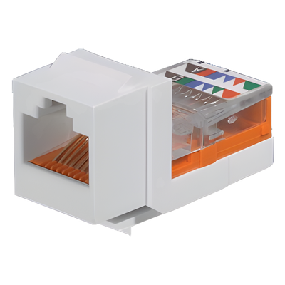 Conector Jack Estilo Leadframe, Tipo Keystone, Categoría 5e, de 8 Posiciones y 8 Cables, Color Blanco