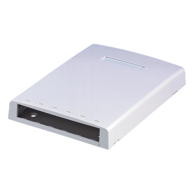 Caja de Montaje en Superficie, con Accesorio para Resguardo de Fibra Óptica, para 6 Módulos Mini-Com, Color Blanco
