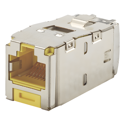 Conector Jack RJ45 Blindado, Estilo TG, Mini-Com, Categoría 6A, de 8 Posiciones y 8 Cables, Color Amarillo