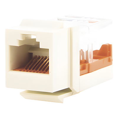 Conector Jack Estilo Leadframe, Tipo Keystone, Categoría 5e, de 8 Posiciones y 8 Cables, Color Blanco Mate