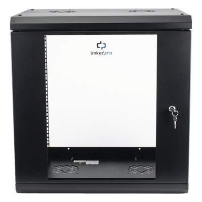 Gabinete de Pared de 12U con Puerta de Cristal Templado, 455 mm de Profundidad, Rack de 19'', Acero Reforzado Color Negro.