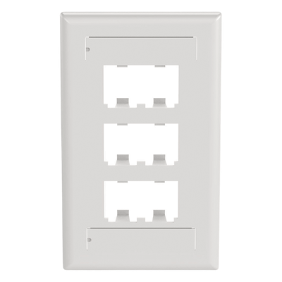 Placa de Pared Vertical Clásica, Salida Para 6 Puertos Mini-Com, Con Espacios Para Etiquetas, Color Blanco