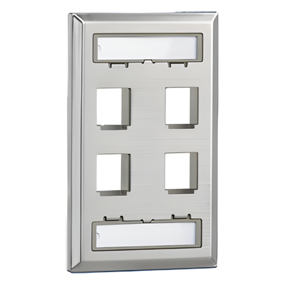 Placa de Pared Vertical, Salida Para 4 Puertos Keystone, Con Espacios Para Etiquetas, de Acero Inoxidable