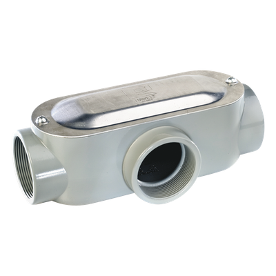 Caja oval roscada tipo T de 2 1/2" s (63.5 mm) incluye tapa y tornillos.