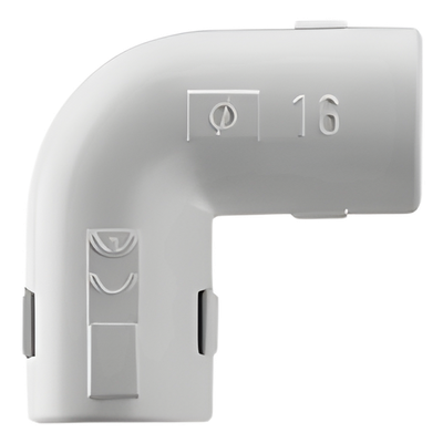 Unión en "L" (Codo) para tubería rígida, recomendado para cable eléctrico, PVC Auto-extinguible, de 32 mm