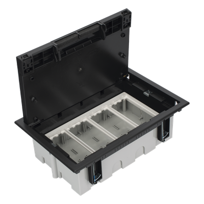 Caja Para Instalación en Piso Falso para Voz, Datos o Contactos Eléctricos / Capacidad para 4 Módulos / Espacio Embellecedor en la Tapa / Profundidad Ajustable de 90 a 120 mm (3.54 a 4.72 pulgadas) / Los Módulos se Adquieren Aparte / (SF410/14CY)