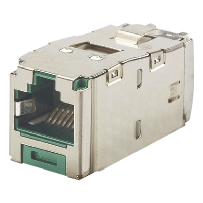Conector Jack RJ45 Blindado, Estilo TG, Mini-Com, Categoría 6A, de 8 Posiciones y 8 Cables, Color Verde