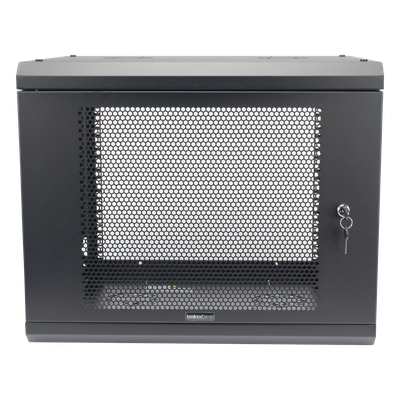 Gabinete de Pared de 9U con Puerta Perforada, 455 mm de Profundidad, Rack de 19'', Acero Reforzado Color Negro.