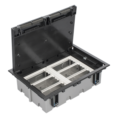 Caja Para Instalación en Piso Falso para Voz, Datos o Contactos Eléctricos / Capacidad para 6 Módulos / Espacio Embellecedor en la Tapa / Profundidad Ajustable de 90 a 120 mm (3.54 a 4.72 pulgadas) / Los Módulos se Adquieren Aparte / (SF610/14CY)