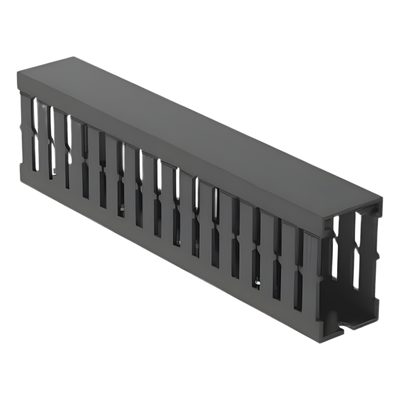 Canaleta Ranurada de PVC con Tapa, Tipo F, 32 mm de Ancho, 53.8 mm de Alto y 2 m de Largo, Color Gris