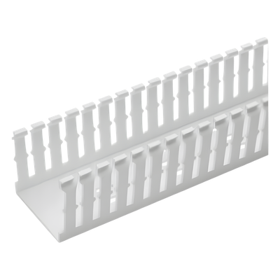 Canaleta Ranurada de PVC Sin Tapa, Tipo F, 57.2 mm de Ancho, 104.1 mm de Alto y 1.8 m de Largo, Color Blanco