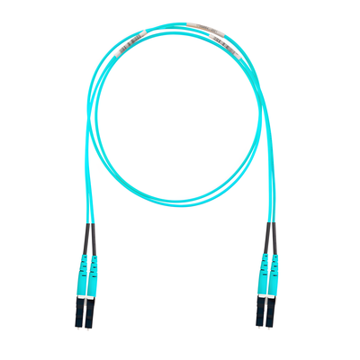 Jumper de Fibra Optica Multimodo 50/125 OM4, LC-LC Duplex, OFNR (Riser), Color Aqua, 30 Metros (98.43 Pies)