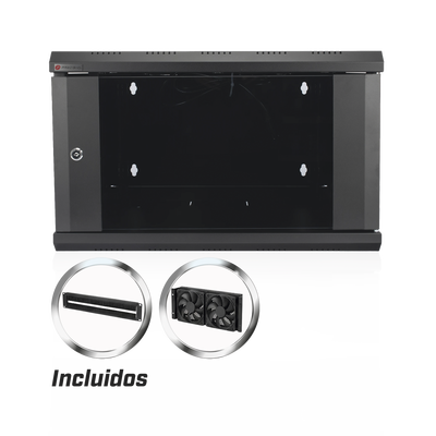 Gabinete de Pared PRECISION 19 in 6UR (455mm) - Cristal Templado. Incluye: 2 Ventiladores y Panel Cepillo