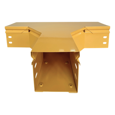 CHFIBER T Horizontal de Aluminio para Fibra Óptica, 4" de Peralte, 4" de Ancho y Radio de 8", con Pintura Epóxica Amarilla, Incluye Tapa, un Par de Coples y Tornillería