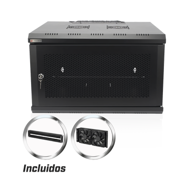 Gabinete de Pared PRECISION 19 in 6UR (455mm) - Puerta Perforada Incluye: 2 Ventiladores y Panel Cepillo