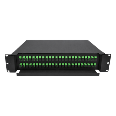 Distribuidor de Fibra Óptica (ODF) para 48 Empalmes, con 48 Acopladores SC/APC y 48 Pigtails SC/APC, para Rack de 19, 2 UR