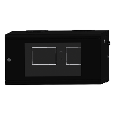 Gabinete Rackeable / 06 Unidades / Pared 19 Pulgadas / Puerta de Cristal / Pintura Electroestática Negro / Abatible 120° / Ventilación 120 mm