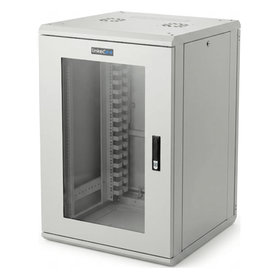 Gabinete Rackeable / 18 Unidades / 19 Pulgadas / Puerta de Cristal / Capacidad de Carga 750 Kg / Dimensiones 600x605x930 mm (23.6x23.8x36.6 in)