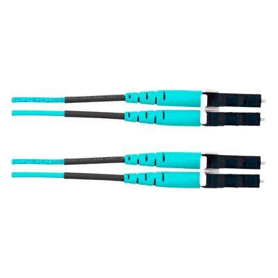 Jumper de Fibra Optica Multimodo 50/125 OM4, LC-LC Duplex, OFNR (Riser), Color Aqua, 25 Metros 