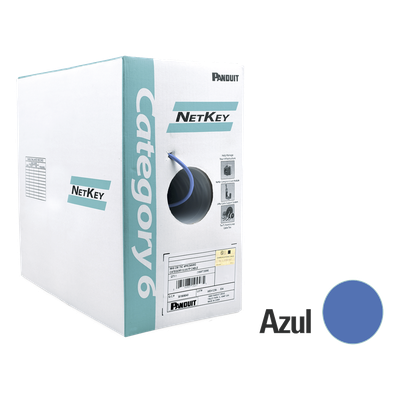 Bobina de Cable UTP 305 Metros (1000 Pies) de Cobre, NetKey, Azul, Categoría 6 (24 AWG), 1000Mbps, Riser (CMR), de 4 Pares