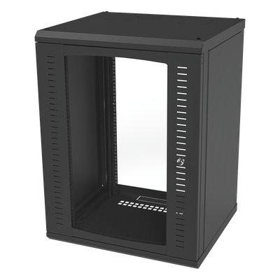 Gabinete para Montaje en Pared, Puerta de Cristal Templado, Cuerpo Fijo con Rack 19" de 16 Unidades