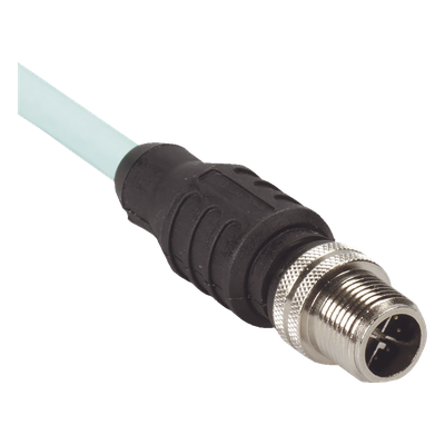 Cable de Conexión IndustrialNet Cat6A, Con Conector Recto M12 X-Code Macho en Ambos Extremos, Blindado SF/UTP, Forro TPO, Color Azul Cerceta, 1 Metro