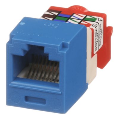 Conector Jack RJ45 Estilo T, Mini-Com, Categoría 5e, de 8 posiciones y 8 cables, Color Azul
