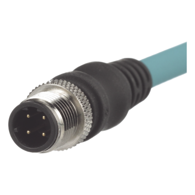 Cable de Conexión IndustrialNet Cat5e, de M12 D-Code Macho Recto a M12 D-Code Macho Angulado, Blindado S/FTP, Forro TPO, Color Azul Cerceta, 1 Metro