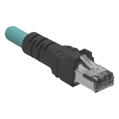 Cable de Conexión IndustrialNet Cat5e, de M12 D-Code Macho a Plug RJ45, Blindado S/FTP, Forro TPO, Color Azul Cerceta, 5 Metros