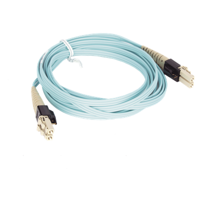 Jumper PViQ de Fibra Óptica Multimodo 50/125 OM4, LC-LC Duplex, LSZH, Color Aqua, 3 Metros