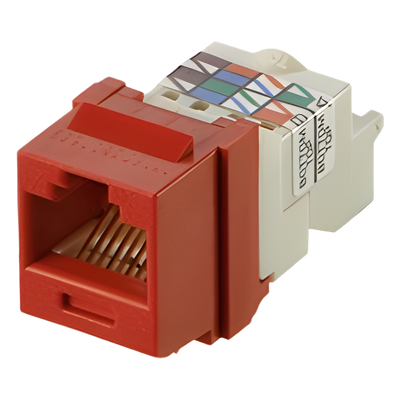 Conector Jack Estilo TP, Tipo Keystone, Categoría 6, de 8 posiciones y 8 cables, Color Rojo