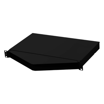 Panel de Distribución de Fibra Óptica, Acepta 4 Casetes QuickNet o Placas FAP/FMP con Panel CFAPPBL1A (No Incluido), Bandeja Fija, Angulado, Hasta 96 Fibras, Color Negro, 1UR