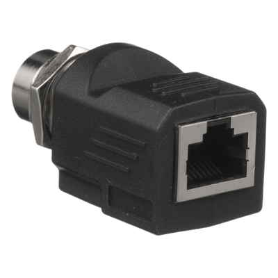 Adaptador IndustrialNet™ de M12 D-Code a Rj45, para Uso en Redes Industriales, Protección IP20 en RJ45 e IP68 en M12, Color Negro