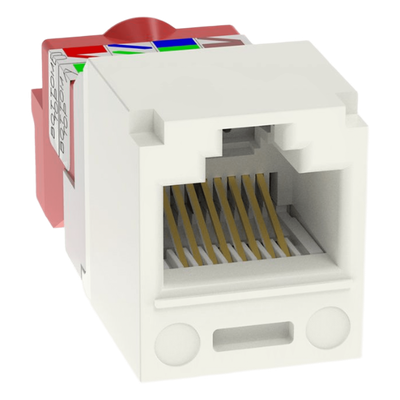 Conector Jack RJ45 Estilo T, Mini-Com, Categoría 5e, de 8 posiciones y 8 cables, Color Blanco Mate