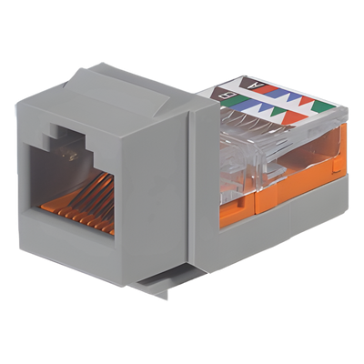 Conector Jack Estilo Leadframe, Tipo Keystone, Categoría 5e, de 8 posiciones y 8 cables, Color Gris