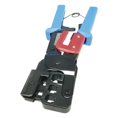 Pinza para Plegar Conectores con Cavidades para RJ45 (8P8C), RJ11 (6P4C) y RJ9 (4P4C). Mecanismo para Plegado Asegurado.
