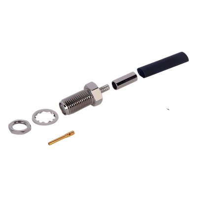 Conector SMA Hembra, Montaje Chasis en D Plano, de anillo plegable para RG-174/U.