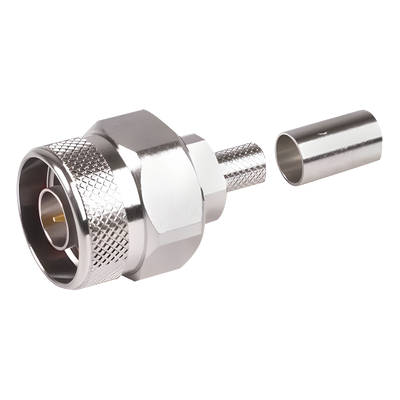 Conector N Macho Hex, de Anillo Plegable y Pin Cautivo para cables RG-8/X, LMR-240, Ni/Au/Teflón.