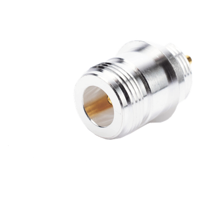 Conector N Hembra, para Montaje Frontal en Panel, Doble D Plano, Plata/ Oro/ Teflón.
