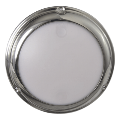 Luz led marina tipo domo con activación táctil, emite luz de color blanco y azul de 244 lúmenes, para uso exterior e interior, fabricado bajo norma de protección IP68.