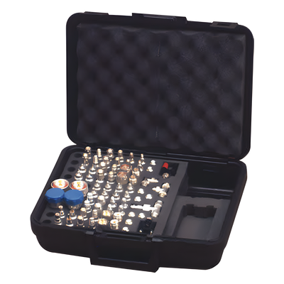 Mega Kit de adaptadores UNIDAPT de 70 piezas, en conjunto todos los del RFA-4019 y RFA-4023-01 en un solo estuche con bisagras