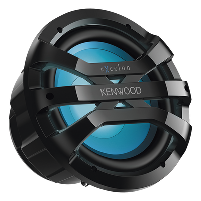 Subwoofer excelon motorsport de 10" fabricado en rejilla color negro, cuenta con iluminación Led ajustable vía RF  