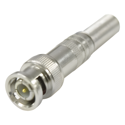 Conector BNC macho de 75 Ohm, con base de resorte para montar a presión cable coaxial RG-59/ Níquel/ Oro/ Teflón. 