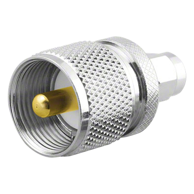 Adaptador en Línea, de Conector SMA Macho a UHF Macho (PL-259), Níquel/ Oro/ Teflón.