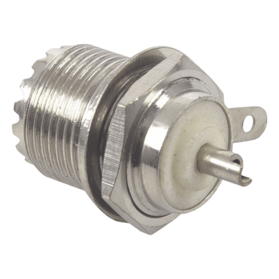 Conector UHF Hembra (SO-239) en Línea, Montaje Frontal en D Plano, Níquel/ Plata/ Teflón.