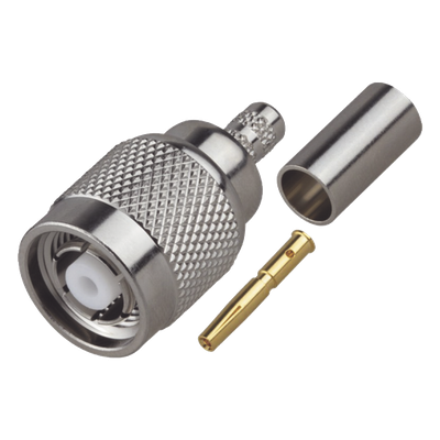 Conector TNC Macho Inverso de Anillo Plegable para Cable RG-58/U, Níquel/ Oro/ Teflón.