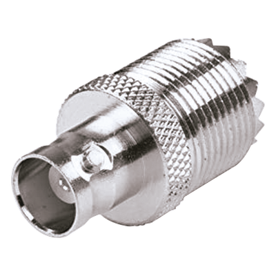 Adaptador en Linea para 50 Ohm, Conector UHF Hembra (SO-239) a BNC Hembra, Níquel/ Plata/ Delrin.