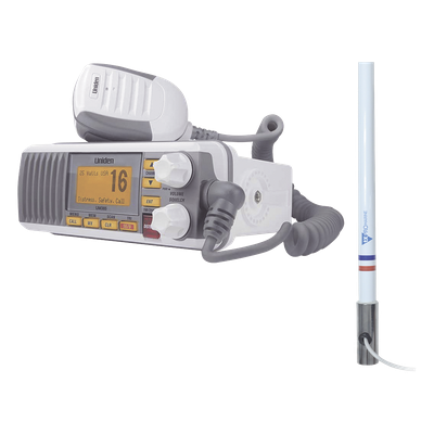 Kit de radio UM385 | mas antena marina de fibra de vidrio TX-5101-SYS fabricada en fibra de vidrio con base roscable de acero inoxidable 